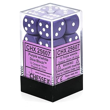 Chessex Purple/White D6 Dice Block (12 Dice)