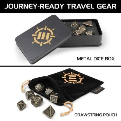 ENHANCE: Tabletop RPGs DnD Metal Dice Set with Case and Dice Bag