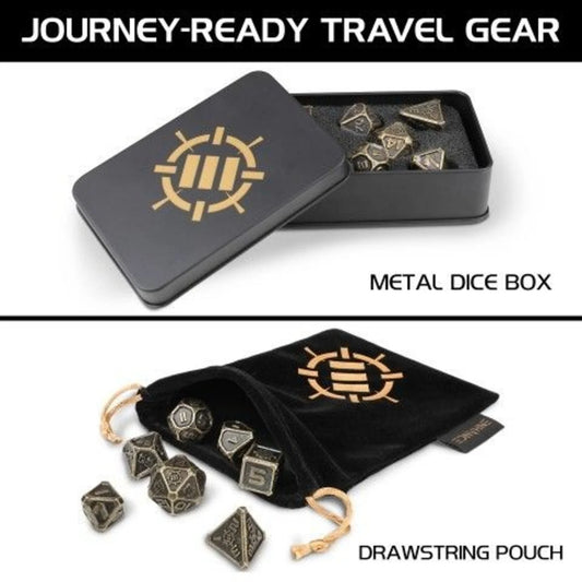 ENHANCE: Tabletop RPGs DnD Metal Dice Set with Case and Dice Bag